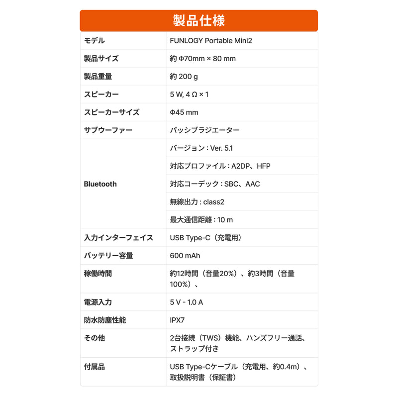 FUNLOGY Portable Mini2 / ポータブルスピーカー