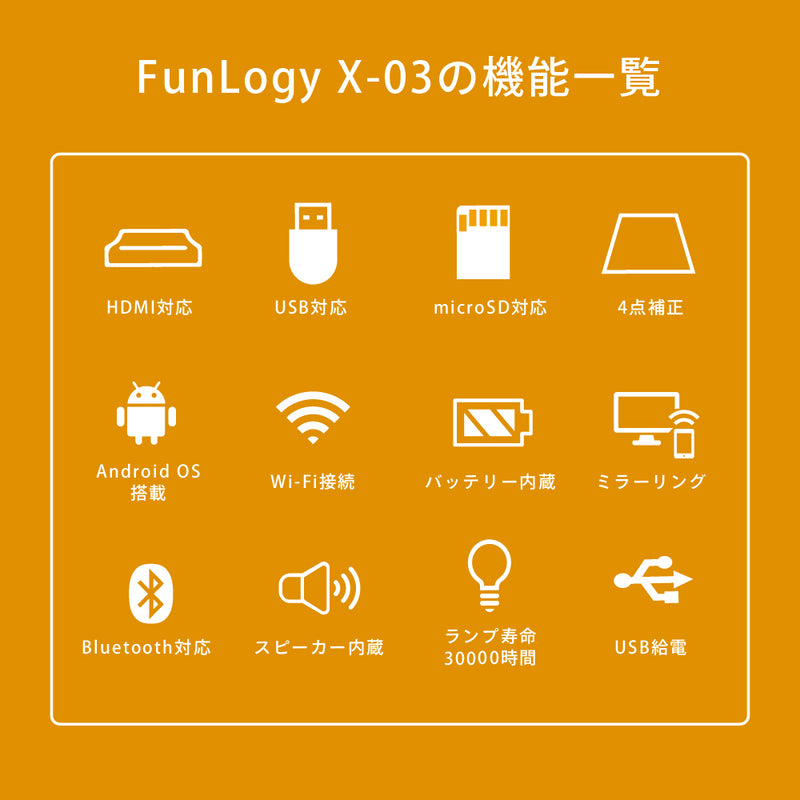 FunLogy X-03 プロジェクター モバイル 家庭用 HDMI 対応